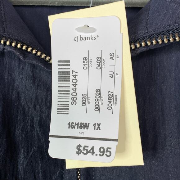 NEW CJ Banks Jacket Iridescent Size 16/18W 1X Cinch Waist Front Zip Navy Blue - Picture 7 of 9